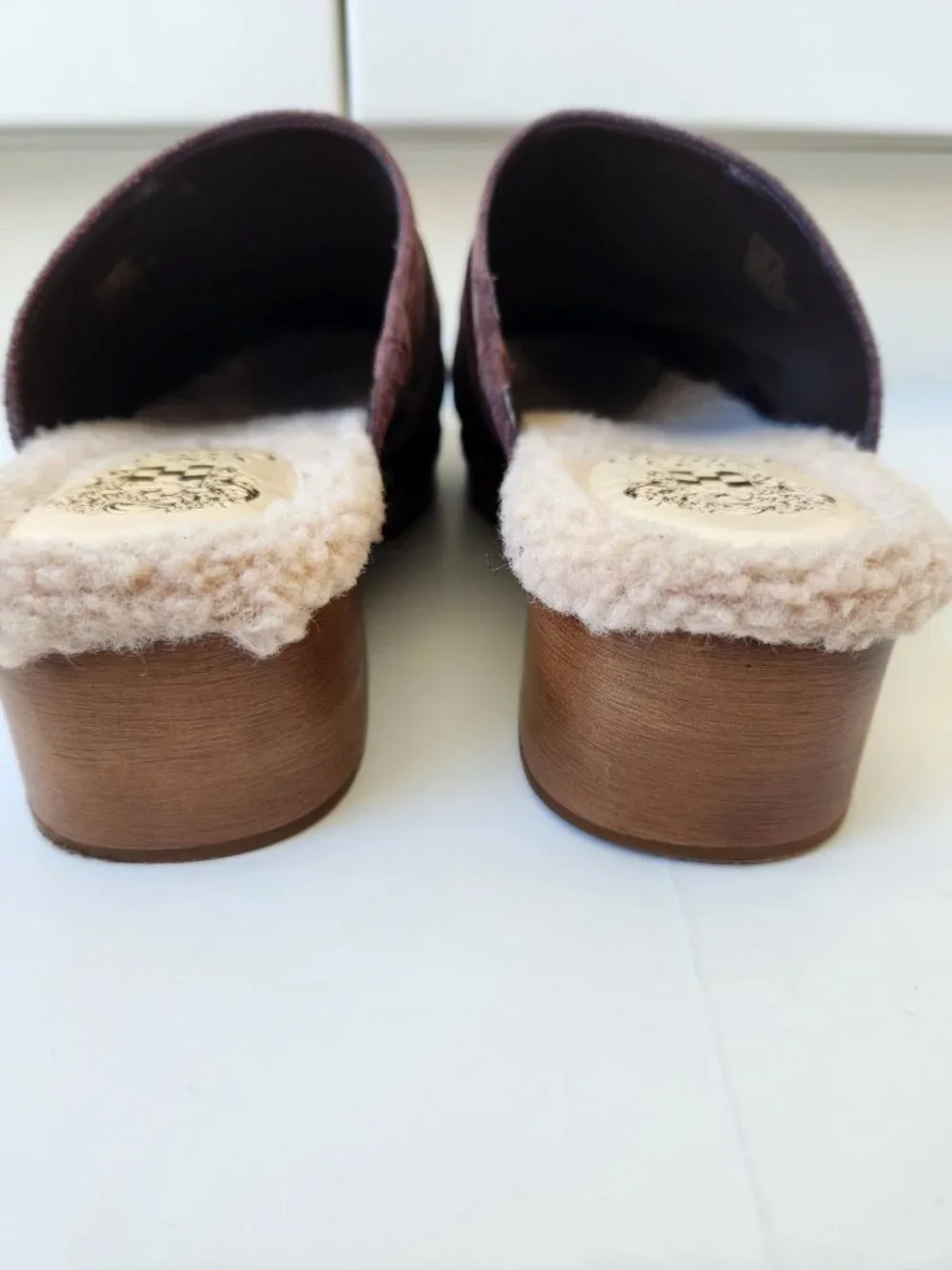 Vince Camuto Canzenee Brown Suede Shearling Sherpa Clogs Comfy Cozy Cute Boho - Picture 6 of 9